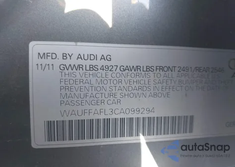 2012 Audi A4 2.0T Premium из США, поврежденный, VIN WAUFFAFL3CA099294